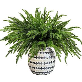 30 Pcs Christmas Norfolk Pine Branches- 19" Extra Length Fake Greenery Norfolk Pine Stems Sprigs- Artificial Xmas Branches Plants Pine Needles for DIY Craft Garland Home Garden Decor