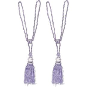 PATIKIL Curtain Tiebacks, 2 Pack Handmade Crystal Curtain Holdbacks Rope with Tassel Home Office Hotel Decorative, Light Purple