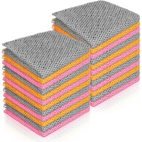 Norme 24 Pcs Mesh Cloth Dishes Dish Washing Net Washing Scrubbers Netted Dish Cloths Sponge for Washing Non Scratch Dish Rags Scourer for Kitchen Fast Drying, 3 Colors