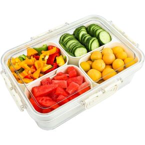 Snackle Box Container,Divided Clear Snack Box Serving Tray with Lid and Handle,8 Compartments Snack Tray,Portable Travel Snack Container,Perfect for Party, Travel, & Picniccnic（1 Pack）