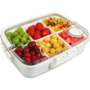 Snackle Box Container,Divided Clear Snack Box Serving Tray with Lid and Handle,8 Compartments Snack Tray,Portable Travel Snack Container,Perfect for Party, Travel, & Picniccnic（1 Pack）
