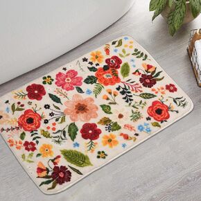 Bathroom Rugs Non-Slip Floral Bath Mat, Small Flower Rug Cute Bath Mat, Soft Plush Washable Bathmat Shower Rug for Bathtub Decor