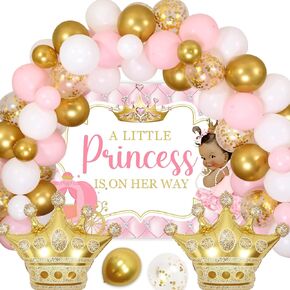 Little Princess 1st Birthday Decorations for Girls, Pink White and Gold Balloon Arch Kit, Pink 1 Balloon for First Birthday, Gold Crown Foil Balloon, Our Little Princess Is Turning One Backdrop