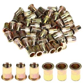Yinpecly 50Pcs Carbon Steel 5/16'' Rivet Nut, 5/16''-18UNC Flat Head Rivnut Threaded Insert Nuts Set, 5/16 Rivnut Inserts, Yellow Zinc Plated Finish