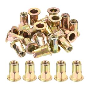 uxcell 25Pcs Half Hex Body Flange Rivet Nut, M8 Flat Head Carbon Steel Thread Insert Nut Zinc Plated