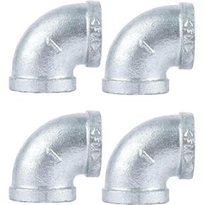 PIPE DÉCOR 1 in. Authentic Galvanized Malleable Iron 90 Degree FPT X FPT Elbow, 4 Pack, for DIY Pipe Furniture Building and Regular Plumbing Applications