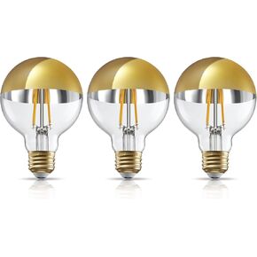TORCHSTAR Dimmable Half Chrome Light Bulb, 7W (75W Eqv.), Anti Glare LED Light Bulbs, UL Listed, E26 Gold Dipped Bulb, G25 Globe Light Bulbs for Bathroom, Vanity, Mirror, 3000K Warm White, Pack of 3