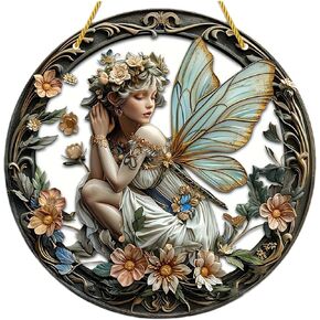 Flower Fairy Acrylic Window Hanging, Fairy Stained Glass Daylight Refractor, Holiday Decorations, Christmas Decorations, Acrylic Window Decorations Elf Girl Art