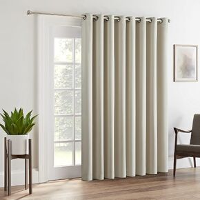 ECLIPSE Tricia Thermal Insulated Darkening Single Panel Drape Blinds Backyard, 84 in x 100 in, Stone