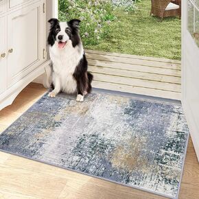Vaukki Modern Abstract Hallway Runner Rugs, Non Skid Washable Soft Laundry Room Rug, Non Slip Indoor Floor Accent Mat Carpet Runner for Bathroom, and Bedroom (Grey and Beige, 2'6''x10')