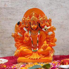 Zig Zag Lord Panchmukhi Hanuman ji Murti/Statue Orange Sankat Mochan Polyresin Idol for Pooja Temple/Home Decor Car Office (Size - 6 Inches)