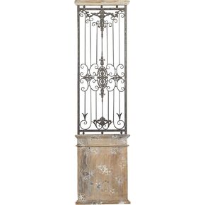 Deco 79 80944 Decor Distressed Door Inspired Ornamental Panel Wall Sculpture with Black Metal Wire Details, 20" x 71", Brown