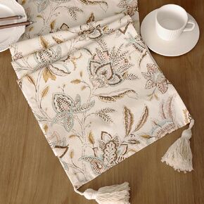 Linen Floral Table Runner 13x108 Inches, Cotton-Linen, Elegant Floral Print Capturing The Essence of Summer and Autumn, Ideal for Enhancing Your Dining Space.