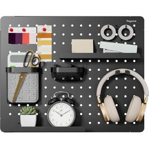 Pegboard Combination Kit, Metal Pegboard Wall Organizer, 2 Pcs Pegboard and 13 Accessories Modular Hanging, Pegboard Display Panels for Home, Office, Crafts Room, Bedroom, (Medium, Black)