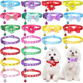 22 Pack Dog Bow Tie Dog Flower Collar Adjustable Bowtie Dog Collar Flower Pet Supplies Collars Dot Print Bowknot Flower Neck Tie for Medium Small Dog Cat Puppy