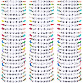 Ecation 96 Pcs Kids Friendship Bracelets Inspirational Stretch Bracelets Y2k Colorful Beaded Bracelets Bulk Cute Adjustable Flat Letter Bracelets for Girls Women Jewelry Party Favors Friend Xmas Gifts