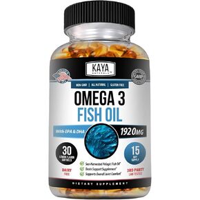 Kaya Naturals Omega 3 Supplement | Nature Made Omega 3 Fish Oil - 100% Pure Sea-Harvested Pelagic Fish Oil with No Fishy Aftertaste - Omega 3 Vitamins | Fish Oil - 30 Count Softgels