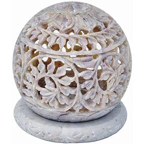 Tea Light Candle Holder with Carved Stone Sculpture Figurine Decorative Candle Lantern Unique Handmade Decorative Stoneware 4 Inch in Kuwait