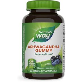 Nature's Way Ashwagandha Gummies, Reduce Stress with Adaptogenic Herb*, 125 mg Per 2-gummy Serving, Berry Flavored, 90 Gummies (Packaging May Vary)