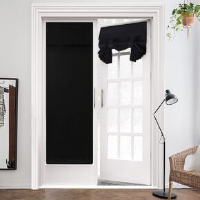 French Door Curtains Privacy Blackout French Door Shade for Glass Door Home Office,Sidelight Curtain Tie up Shade,Easy Installed 26"x68",Black,1 Panel