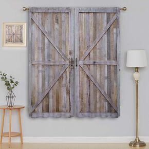 Wooden Barn Door Blackout Curtains for Boy Girl Room Darkening Decor,Farmhouse Western Vintage Bedroom Living Room Home Rod Pocket Thermal Insulated Window Curtain/Drapes Panel,42x63 Inch