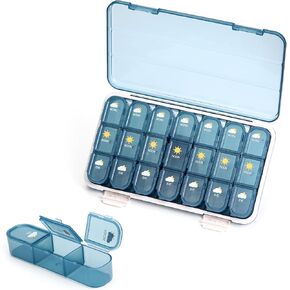 21 Compartments Weekly Pill Organizer 3 Times a Day, 7 Day Pill Box Medicine Planner, Large Travel Pill Case for Fish Oil/Vitamin/Supplement Box (LightBlack)