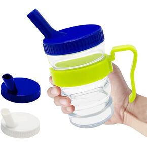 Control Flow Cup With Two Style Lids,Lightweight Clear Senior Drinking Cup,Spillproof Adult Sippy Cup for Elderly Care,Liquid Feeding Elderly Disabled Hospital Patients Convalescent