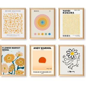 Sage Green Matisse Wall Art Prints, Modern Abstract Exhibition Posters set of 6, Vintage Colorful Flower Market for Women, Pink Danish Pastel Aesthetic, Boho Retro Minimalist Images Decor for Bedroom,