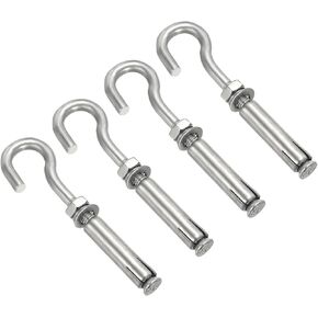 PATIKIL Expansion Hook M10 2 Pack 304 Stainless Steel Concrete Wall Hook Screw Open Cup Hooks for Concrete Brick Stone Ceiling Hanging Silver
