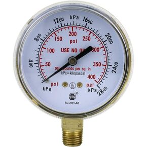 High and Low Pressure Gauge for Heavy-Duty Acetylene/Propane Regulators 0-400 psi & 0-30 psi - 2.5 inches - Thread: 1/4" NPT