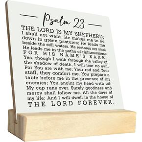Christian Quote Wood Plaque Gift, Psalm 23- the Lord is My Shepherd, Plaque with Wooden Stand, Wood Sign Plaque, Bible Verse Gift Wood Sign, Christian Family Religious Home Décor, Christian Gift B1