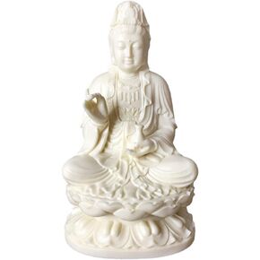 Kingzhuo Chinese Goddess Statue Solid Resin Beautiful Kuan Yin Statue Quan Yin Statue Goddess of Mercy Guan Jin Buddha Statue Guan Yin Statue on Lotus 5.1 inch Tall (polyresin Material)