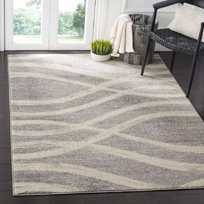 SAFAVIEH Adirondack Collection Area Rug - 6' Square, Grey & Cream, Modern Wave Distressed Design, Non-Shedding & Easy Care, Ideal for High Traffic Areas in Living Room, Bedroom (ADR125B)