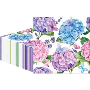 peony man 50 PCS Hydrangea Cocktail Napkins Hydrangea Flower Paper Napkins 3 Ply Summer Floral Beverage Dessert Disposable Napkins for Wedding Bridal Shower Birthday Tea Party Supplies