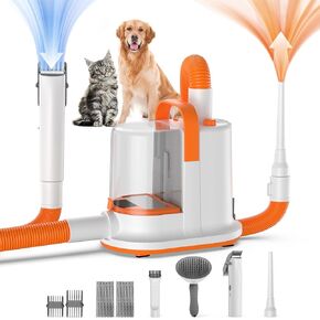 Koonie Dog Grooming Kit, 13kpa Pet Hair Vacuum & Dog Dryer with Cordless Hair Clipper for Trimming and Drying, Low Noise 3 Air Speeds and Smart Thermostat for Cat Dog Hair Care