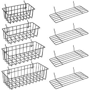 8 Pieces Pegboard Baskets and Shelves Pegboard Bins Pegboard Wall Organizer Peg Board Racks Wire for Organizing Various Tools Attachments Workbench Accessories Garage Storage (Black, 4 Sizes)