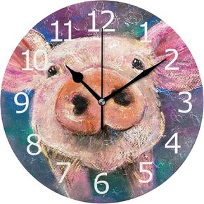 ALAZA Non-Ticking Silent Round Wall Clock, Pig Portrait Decor Clock for Home School Kitchen Bedroom Living Room