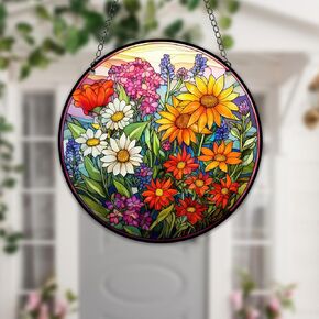 HOTIYOK Wildflowers Acrylic Window Hangings Pretty flowers Stained Window & Wall Decor, Ideal Housewarming Gift, Home Decor for Mom Grandma Wife Teacher