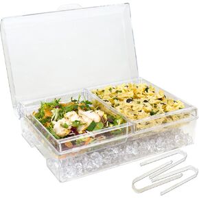 طبق حفلات من قسمين مبرد بالثلج من إمبيريلوكس - 2 صواني تقديم كبيرة قابلة للإزالة وغطاء مفصلي | مثالية لسلطات المعكرونة والمقبلات والأطعمة البحرية والفواكه واللحوم والحلويات والمزيد | 3 ملقط متضمنة in Kuwait