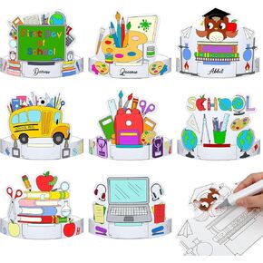 Zhanmai 48 Pcs Holiday Headbands Craft Kits Paper Crowns Art Party Hats for Kids Color Your Own Activities Supplies