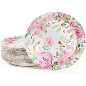 BLUE PANDA 80 Pack Vintage Floral Paper Plates, 9 Inches, Ideal for Tea Parties, Weddings, Bridals, Baby Showers, Outdoor Lunch