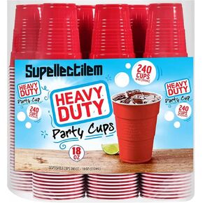 Red Plastic Disposable Cups - 18 Oz., 240 Ct. | Heavy Duty Large Party Cold Drink Plastic Cups Disposable