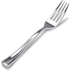 Plastic Silver Forks (75 Pack) - Glossy Silver Cutlery Forks - Disposable Silverware - Heavy Weight Plastic Silver Forks - Durable Plastic Forks for Parties - Stock Your Home
