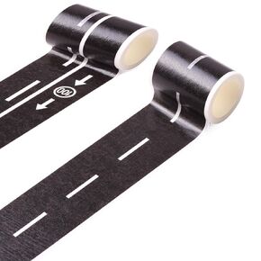 2 Pcs Road Tapes for Kids, Road Tapes for Toy Cars, DIY Traffic Tapes, Traffic Sign Stickers for Kids Party Favor, 2 inch Wide x 15 ft Black Tapes (work well on a smooth surface)