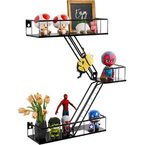 Fire Escape Wall Shelf - NYC Fire Escape Shelf for Figures, 3-Tier Lego Display Shelves, Metal Figurine Display Shelf Wall Decor, Stylish Decorative Wall Shelves for Any Room Decor, Black