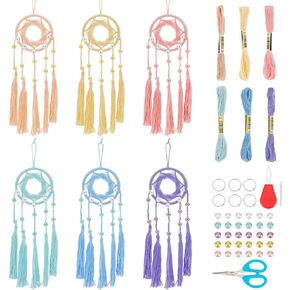 INFUNLY 6 Set DIY Small Dream Catcher Kit Rainbow Heart Dream Catchers DIY Heart Macrame Craft Kit for Hanging Decor Boho Home Charms with Instruction Video for Car Handbag Pendant Keys Purse Wallet