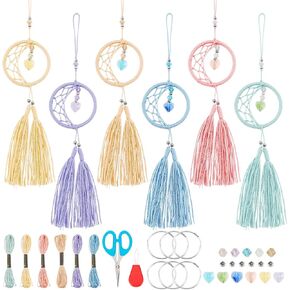 INFUNLY 6 Set DIY Small Dream Catcher Kit Rainbow Heart Dream Catchers DIY Heart Macrame Craft Kit for Hanging Decor Boho Home Charms with Instruction Video for Car Handbag Pendant Keys Purse Wallet