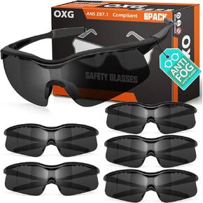 OXG 6 Pack Anti-Fog Safety Glasses, ANSI Z87+ Impact & Scratch Resistant Protective Eyewear for Work, Lab, Construction