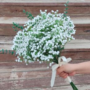 Cherica 18 Pcs Babys Breath Artificial Flowers And Artificial Eucalyptus Stems, Baby Breath Flowers Artificial Bulk Long Stem Fake Babies Breath Faux Gypsophila White Flowers Artificial For Decoration