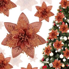 Glitter Christmas Poinsettia Artificial Xmas Flower Ornaments Flowers Decorations with Clips and Stems Glitter Poinsettia Christmas Tree Ornaments for Christmas Wedding (Red, Green,36 Pieces)